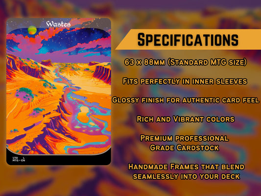 Acid Lands Series - Psychedelic Wastes set of 10 - Unique Full-art Custom Magic proxies - High Quality Basic Lands for all formats!