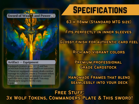 Commander Swords Staples Bundle - Set of 10 + 1 Artifact Sword Cards + Commanders Plate! -Full-art Custom proxy cards for your favorite deck