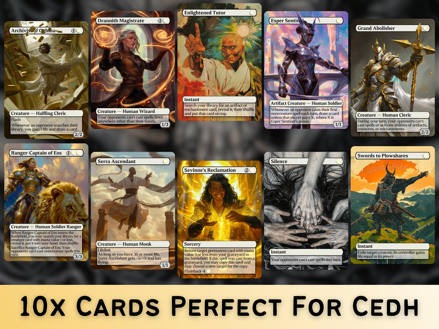 White Commander Staples Upgrade Bundle - Set of 10 + 1 White Cards!- 11 Unique Full-art Custom Magic proxies -Cards for your favorite decks!