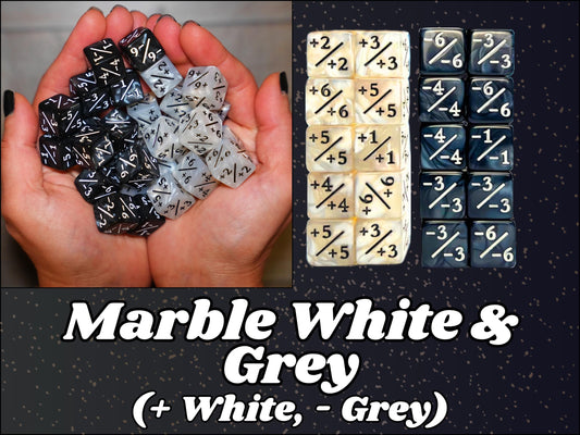 Counter Dice + / - , Magic TCG, White Grey Marble Color Theme, perfect for any magic the gather deck! Edh, Cedh Deck! Great MTG Gift!