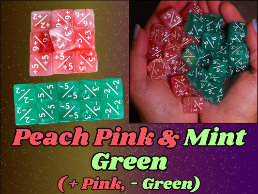 Counter Dice + / - , Magic TCG, Pink & Green Swirls Theme, perfect for any magic the gather deck! Edh, Cedh Magic Deck! Great MTG Gift!