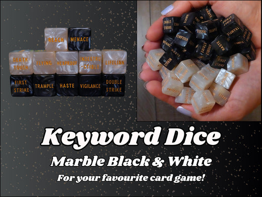 Black White Keyword Dice for Magic, perfect for any magic the gathering deck! Edh, Cedh Magic Deck! Great MTG Gift!