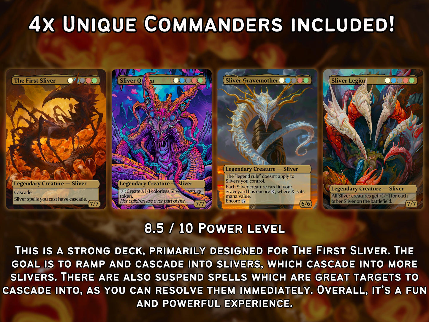 The First Sliver Custom Commander Deck - Proxy - Perfect Magic Gift - Tokens Included - Sliver Tribal Deck - Premium 110 card EDH Deck