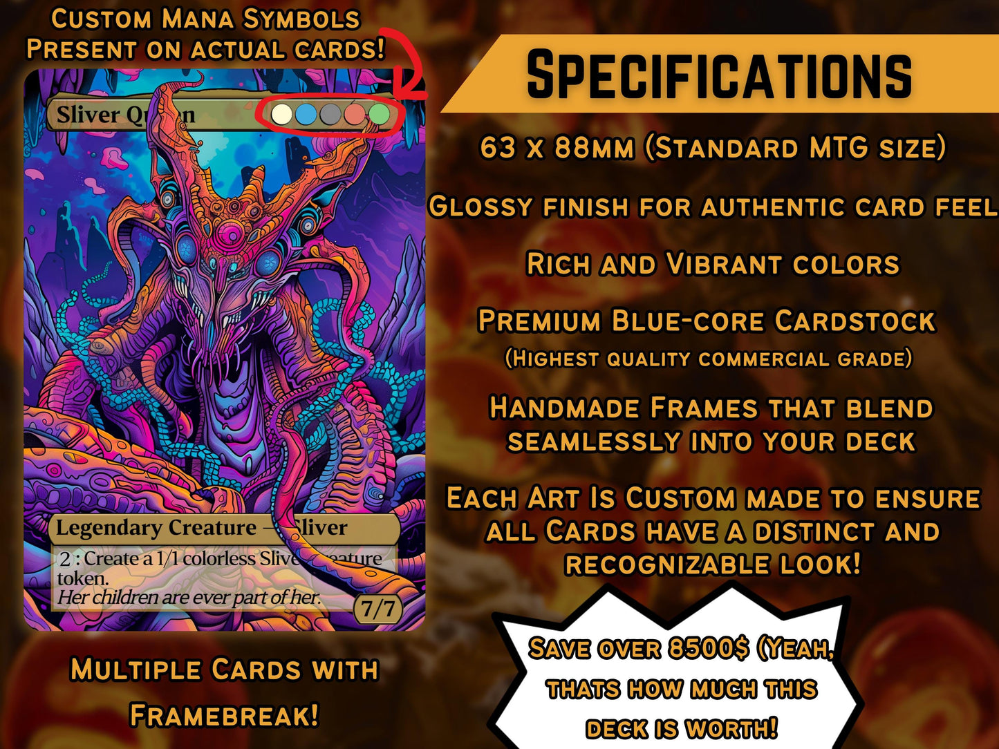 The First Sliver Custom Commander Deck - Proxy - Perfect Magic Gift - Tokens Included - Sliver Tribal Deck - Premium 110 card EDH Deck