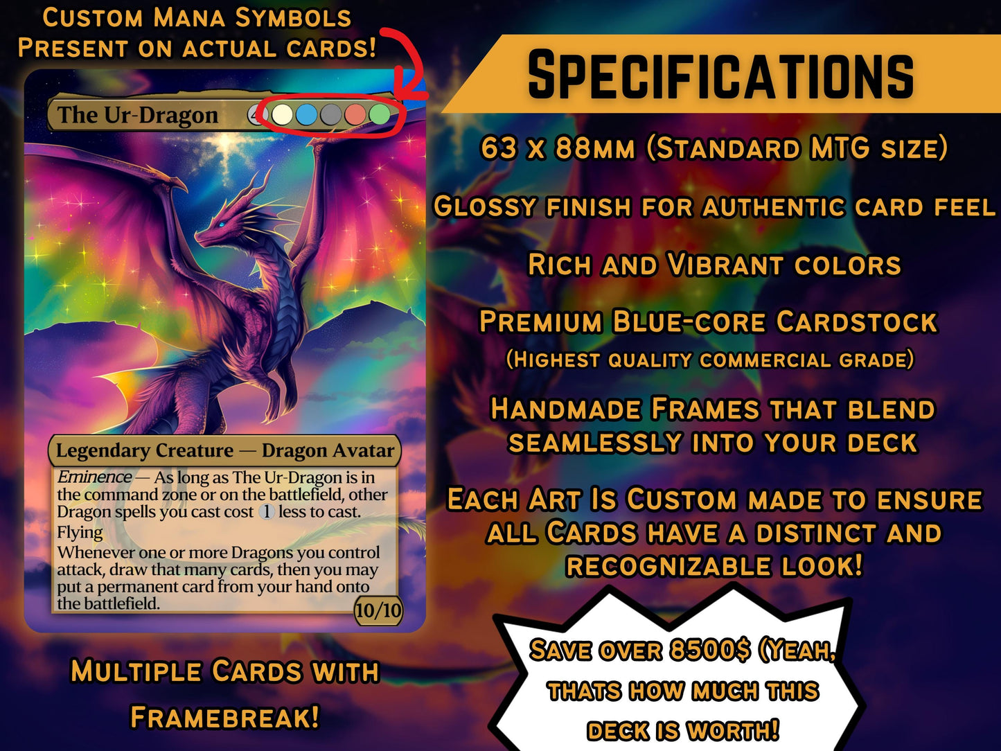 Ur-Dragon Tribal Commander Deck - 4 Possible Commanders - 5 Colors - Tokens Included - Dragonstorm Upgrade Bundle - 110 card EDH Deck