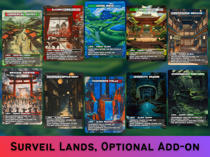 Mega EDH Japanese Land Bundle (50 cards) - Proxy Lands - Japanese lands set of 50 + 10 Surveil Upgrade - Full-art Lands for EDH and cEDH!