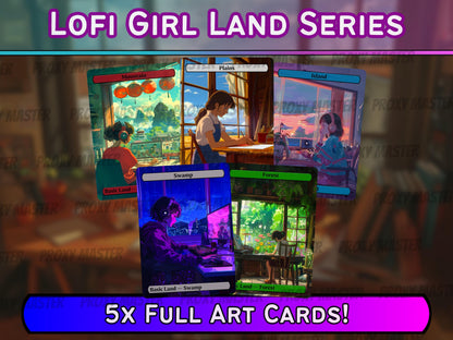 Lo-fi Anime Girl Basic Lands - Proxy Anime Lands - Lo-Fi Girl Style - High Quality Basic Lands for all formats!