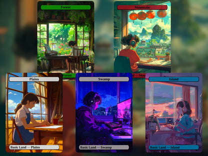 Lo-fi Anime Girl Basic Lands - Proxy Anime Lands - Lo-Fi Girl Style - High Quality Basic Lands for all formats!