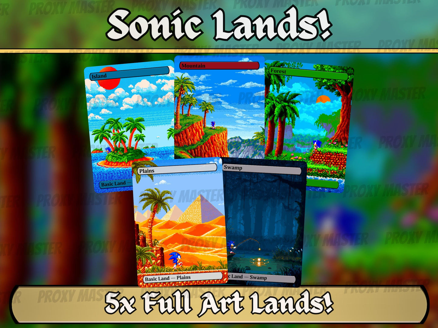 8-bit Sonic Basic Lands: Custom Full-Art Magic Proxies