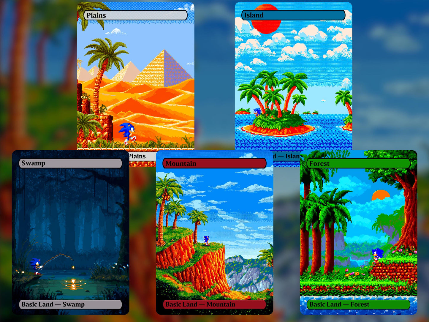 8-bit Sonic Basic Lands: Custom Full-Art Magic Proxies