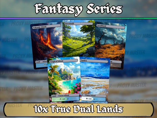 True Dual Lands - Fantasy Dual Lands set of 10 - Unique Full-art Custom Magic proxies - High Quality Lands for your favorite Decks!