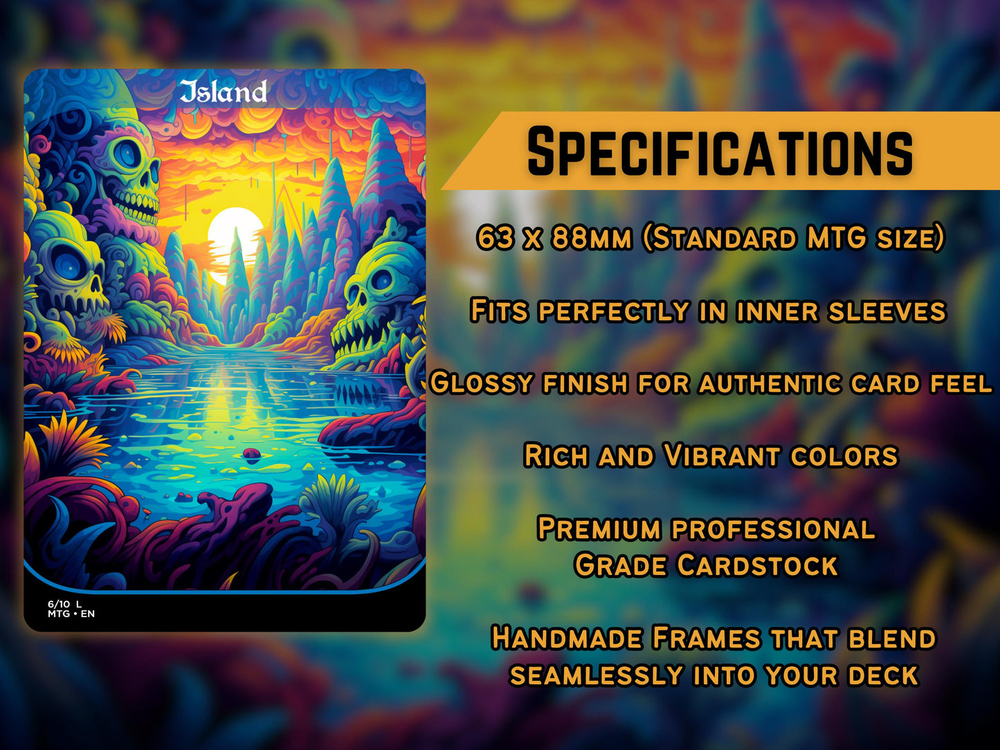 Acid Lands Series - Psychedelic Islands set of 10 - Unique Full-art Custom Magic proxies - High Quality Basic Lands for all formats!