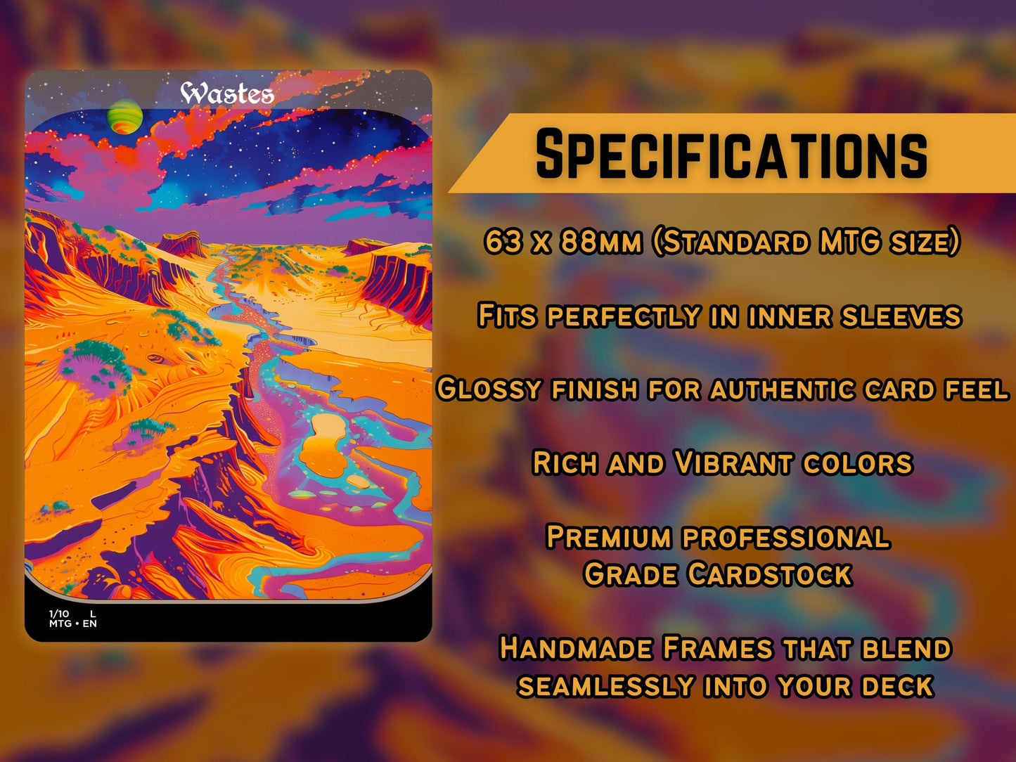 Acid Lands Series - Psychedelic Wastes set of 10 - Unique Full-art Custom Magic proxies - High Quality Basic Lands for all formats!