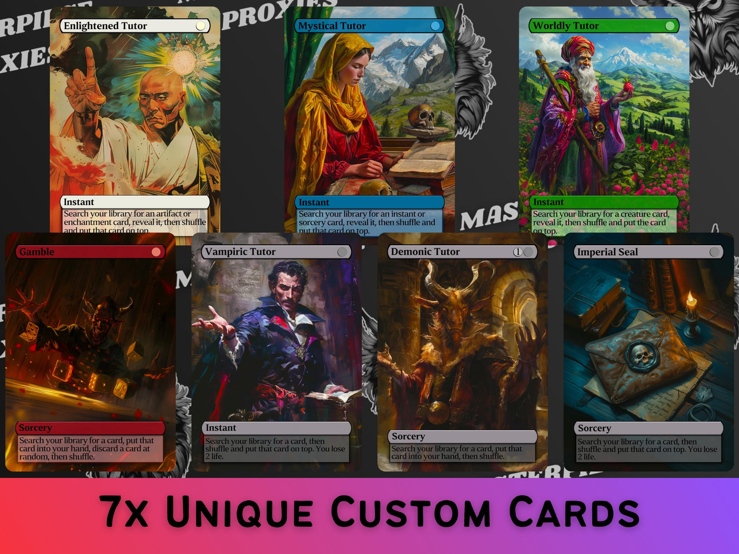 Tutor bundle - Set of 7 cards - Unique Full-art Custom Proxies - High Quality cards for your favorite decks!