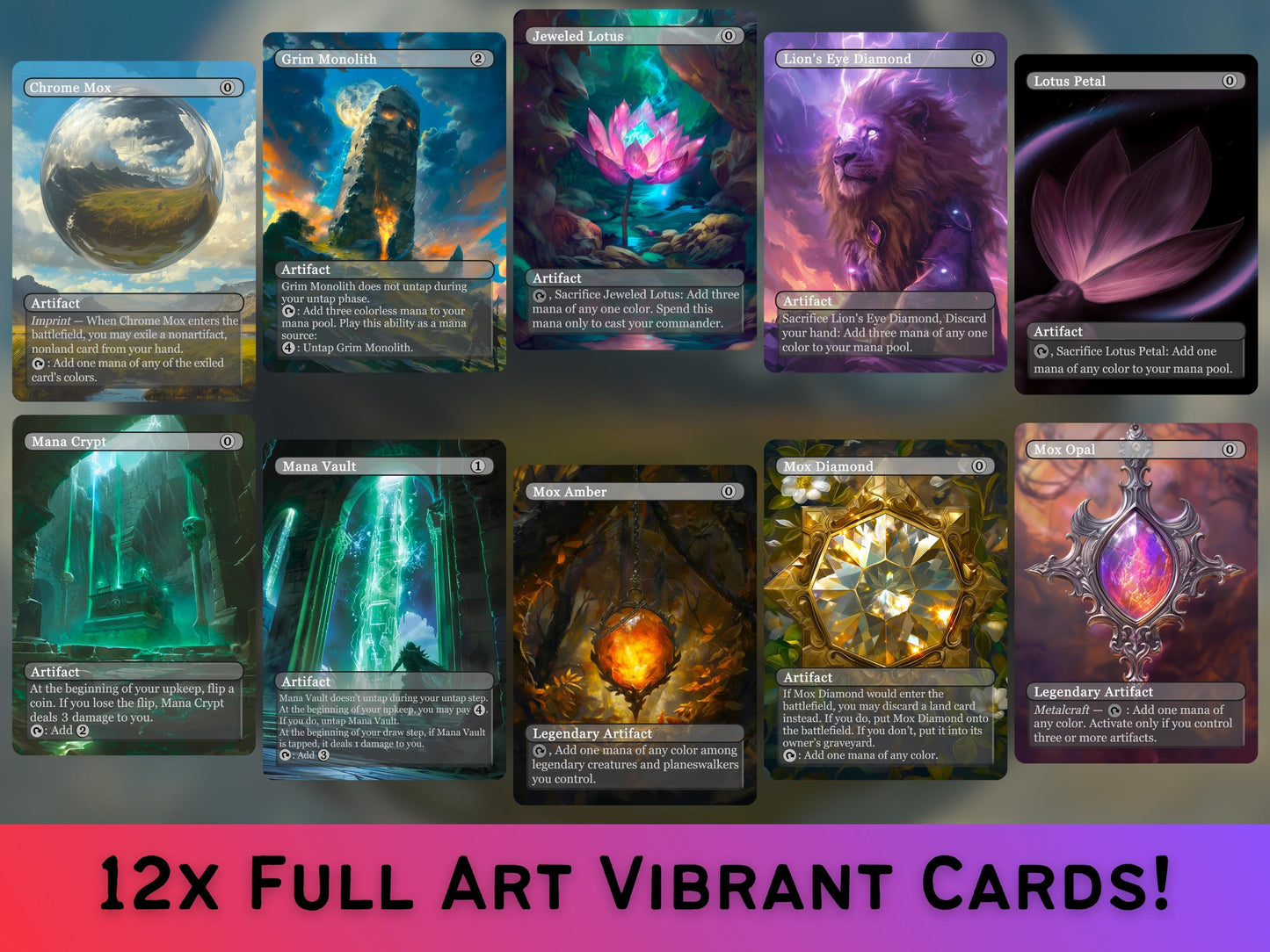 Mana Rocks Magic Fantasy Style - Set of 10 Mana Rocks + 2 Bonus Card! - Unique Full-art Custom Magic proxies - Staple Cedh Mana Rocks!