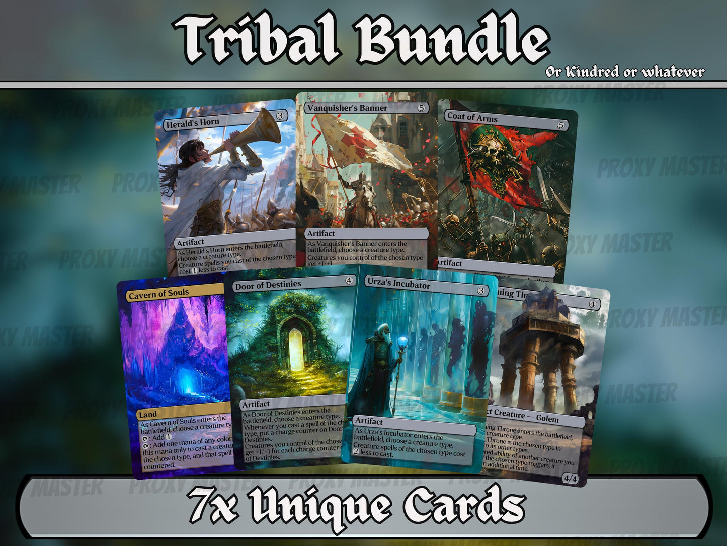 Tribal bundle (Kindred - Typal) - Set of 7 Proxy cards - Unique Full-art Custom Magic proxies - High Quality cards for your favorite decks!