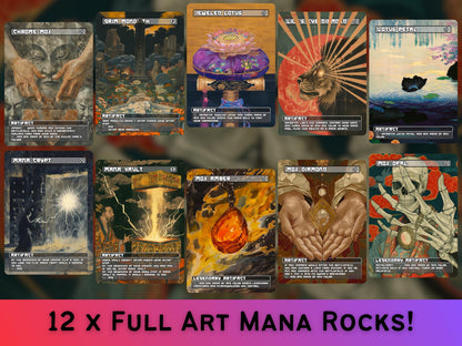 Mana Rocks - Japanese Style - Set of 10 Mana Rocks + 2 Bonus Card! - Unique Full-art Custom Proxies - High Quality Cards for your Edh Decks!