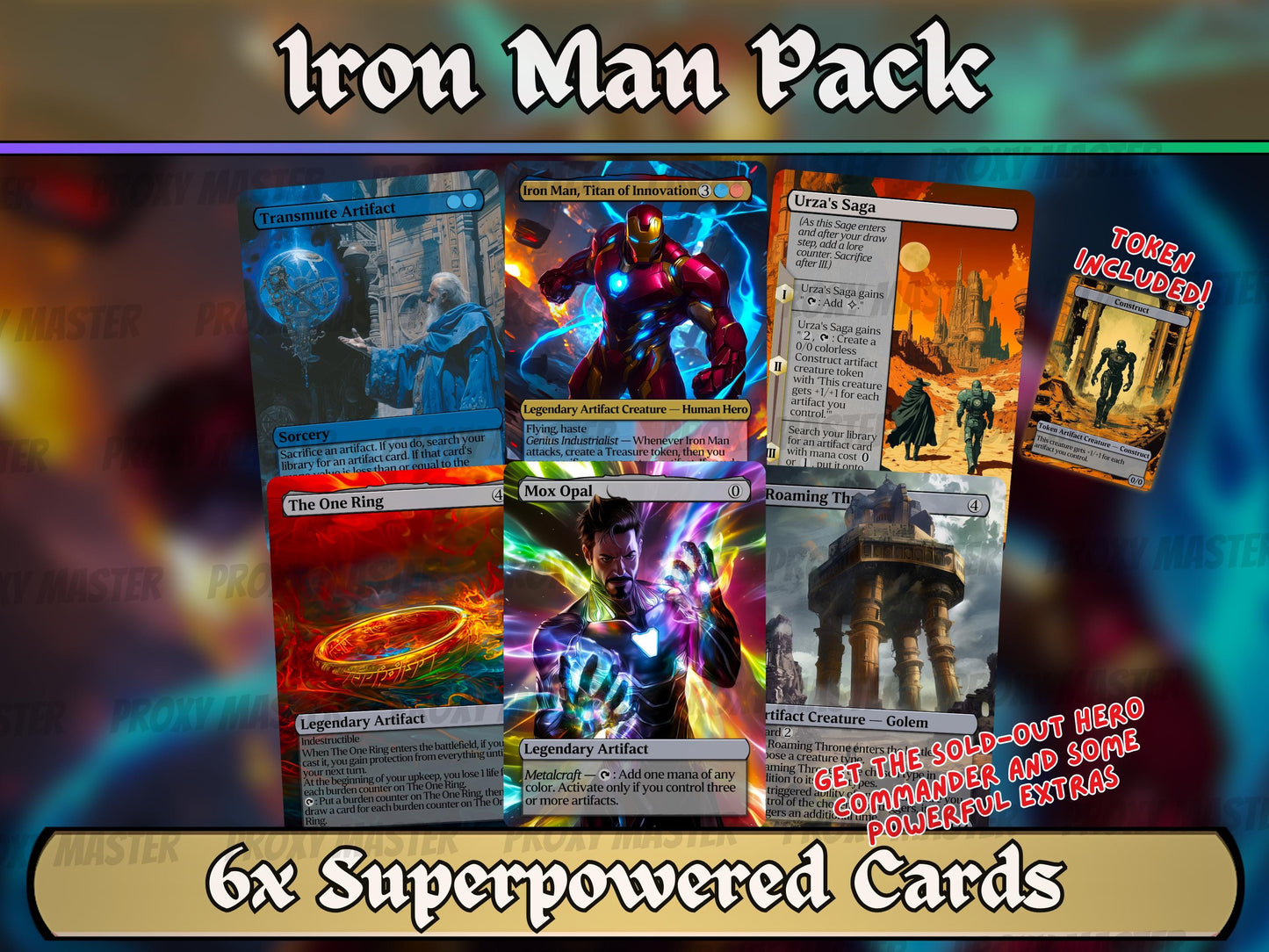 Iron Man, Titan Of Innovation 6 + 1 Card Upgrade Proxy Pack - Secret Lair Pop-Out Commander Series - Cards for your favourite Marvel Decks!