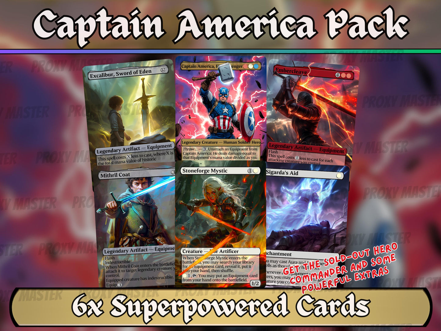 Captain America, First Avenger 5 + 1 Card Upgrade Proxy Pack - Secret Lair Pop-Out Commander Series - Cards for your favourite Marvel Decks!
