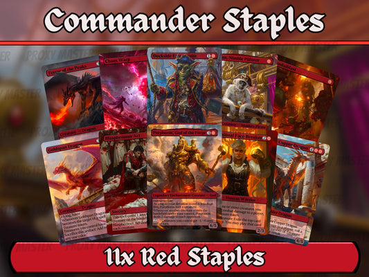 Red Commander Staples Classic Bundle - Set of 10 + 1 Red Cards!- 11 Unique Full-art Custom Magic proxies - Cards for your favorite decks!