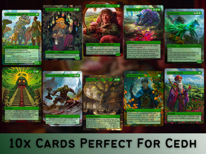 Green Commander Staples Upgrade Bundle - Set of 10 + 1 Green Cards!- 11 Unique Full-art Custom Magic proxies -Cards for your favorite decks!