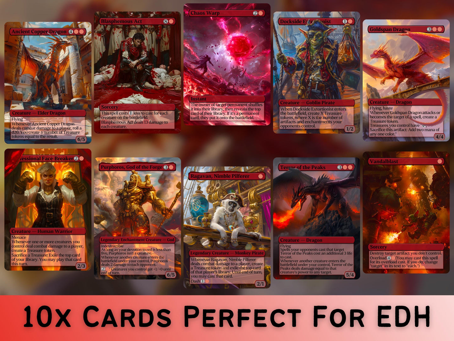Red Commander Staples Complete Bundle - Set of 20 + 1 Red Cards! - 21 Unique Full-art Custom Magic proxies - Cards for your favorite decks!