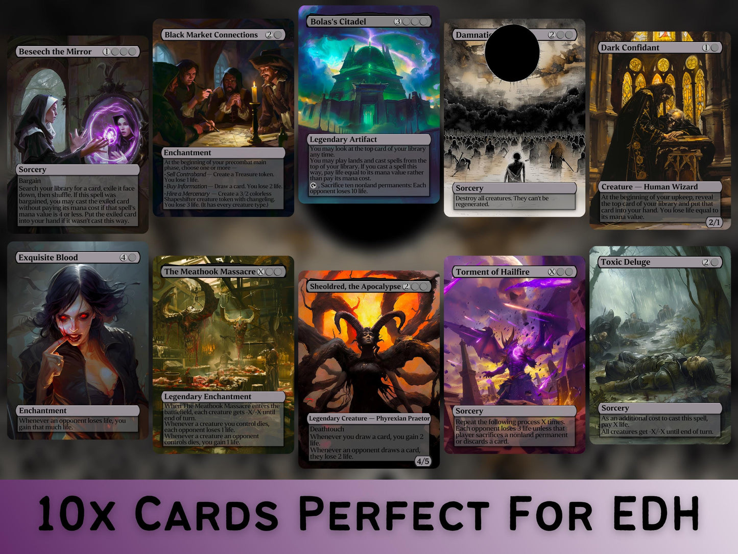 Black Commander Staples Complete Bundle - Set of 20 + 1 Black Cards! - 21 Unique Full-art Custom Magic proxies - Cards for the best decks!
