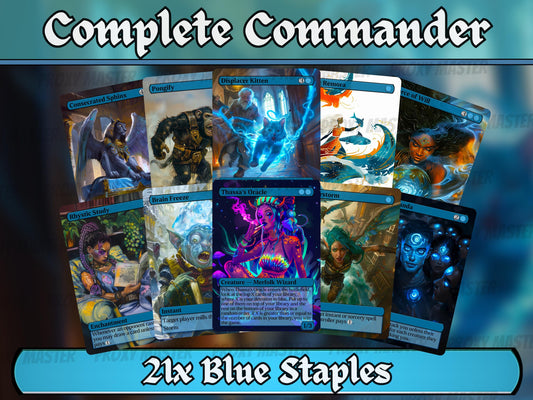 Blue Commander Staples Complete Bundle - Set of 20 + 1 Blue Cards! - 21 Unique Full-art Custom Magic proxies -Cards for your favorite decks!