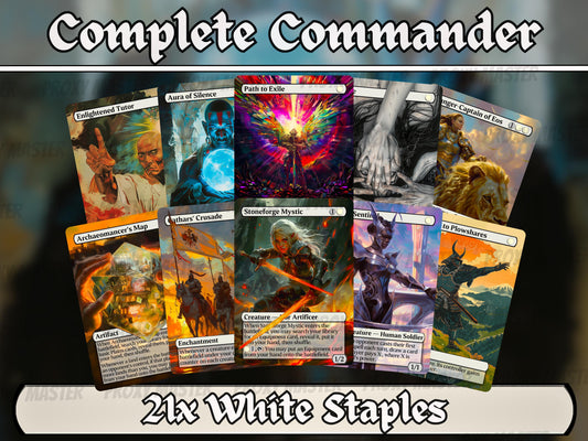 White Commander Staples Complete Bundle - Set of 20 + 1 White Cards! - 21 Unique Full-art Custom Magic proxies - Cards for the best decks!