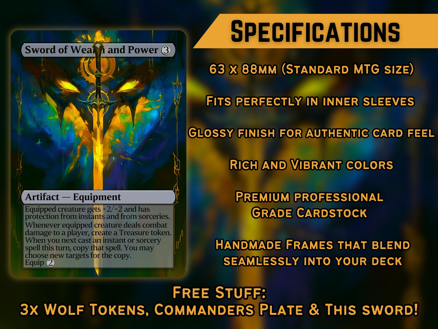 Commander Swords Staples Bundle - Set of 10 + 1 Artifact Sword Cards + Commanders Plate! -Full-art Custom proxy cards for your favorite deck