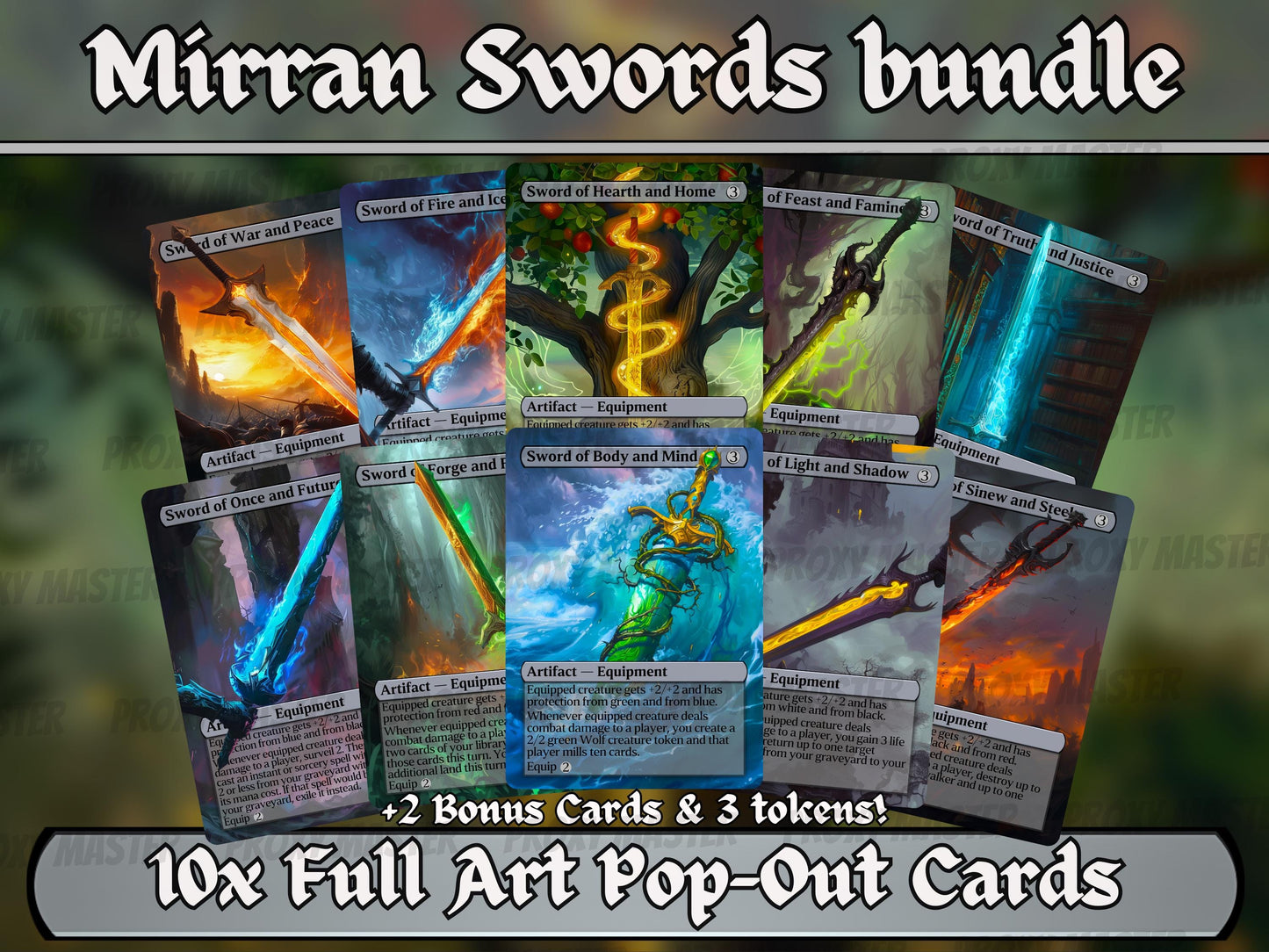 Commander Swords Staples Bundle - Set of 10 + 1 Artifact Sword Cards + Commanders Plate! -Full-art Custom proxy cards for your favorite deck