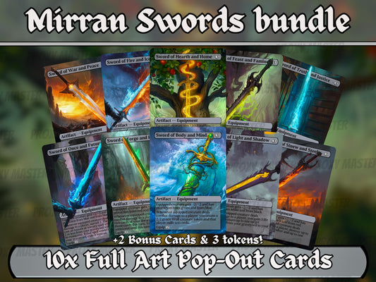 Commander Swords Staples Bundle - Set of 10 + 1 Artifact Sword Cards + Commanders Plate! -Full-art Custom proxy cards for your favorite deck