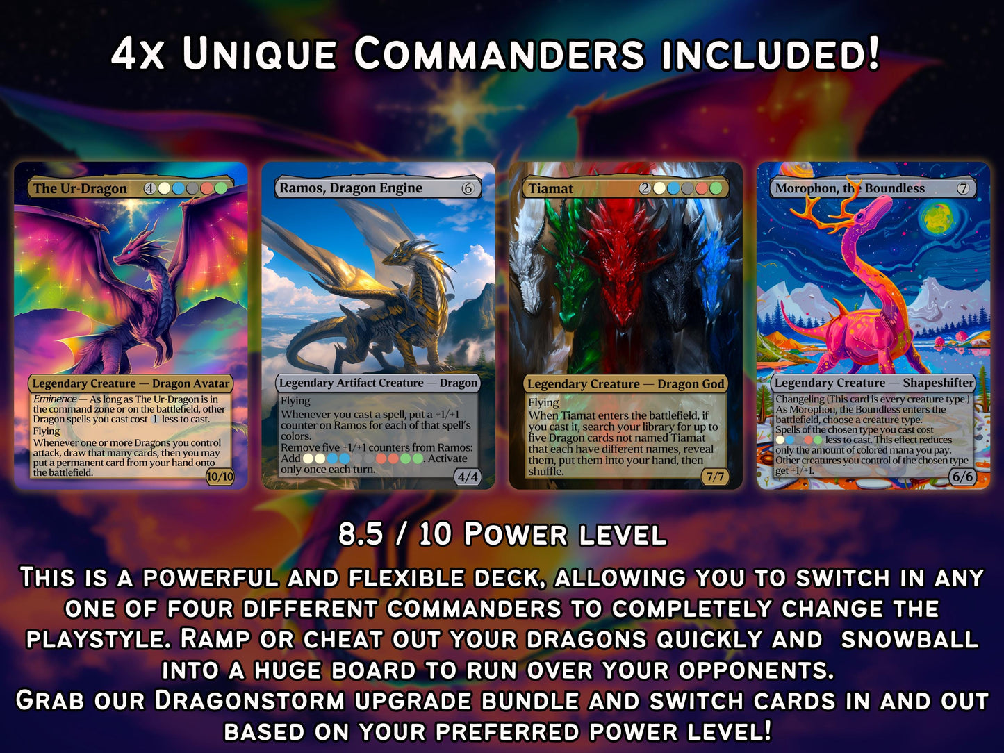 Ur-Dragon Tribal Commander Deck - 4 Possible Commanders - 5 Colors - Tokens Included - Dragonstorm Upgrade Bundle - 110 card EDH Deck