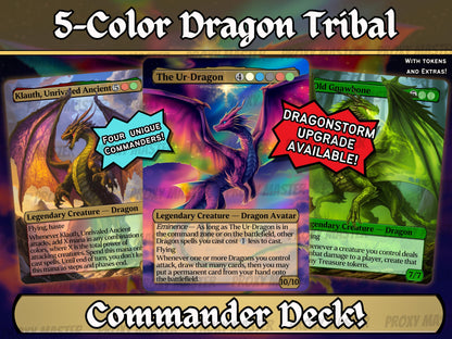 Ur-Dragon Tribal Commander Deck - 4 Possible Commanders - 5 Colors - Tokens Included - Dragonstorm Upgrade Bundle - 110 card EDH Deck