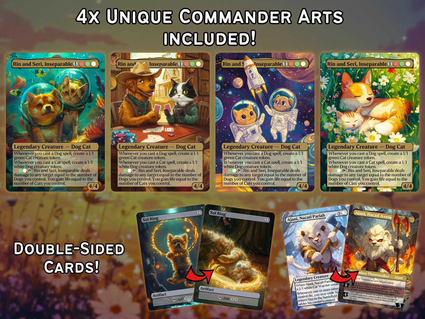 Rin and Seri Custom Commander Deck - Proxy - It's Raining Cats and Dogs! - Perfect Magic Gift - Tokens Included - Premium 120 card EDH Deck