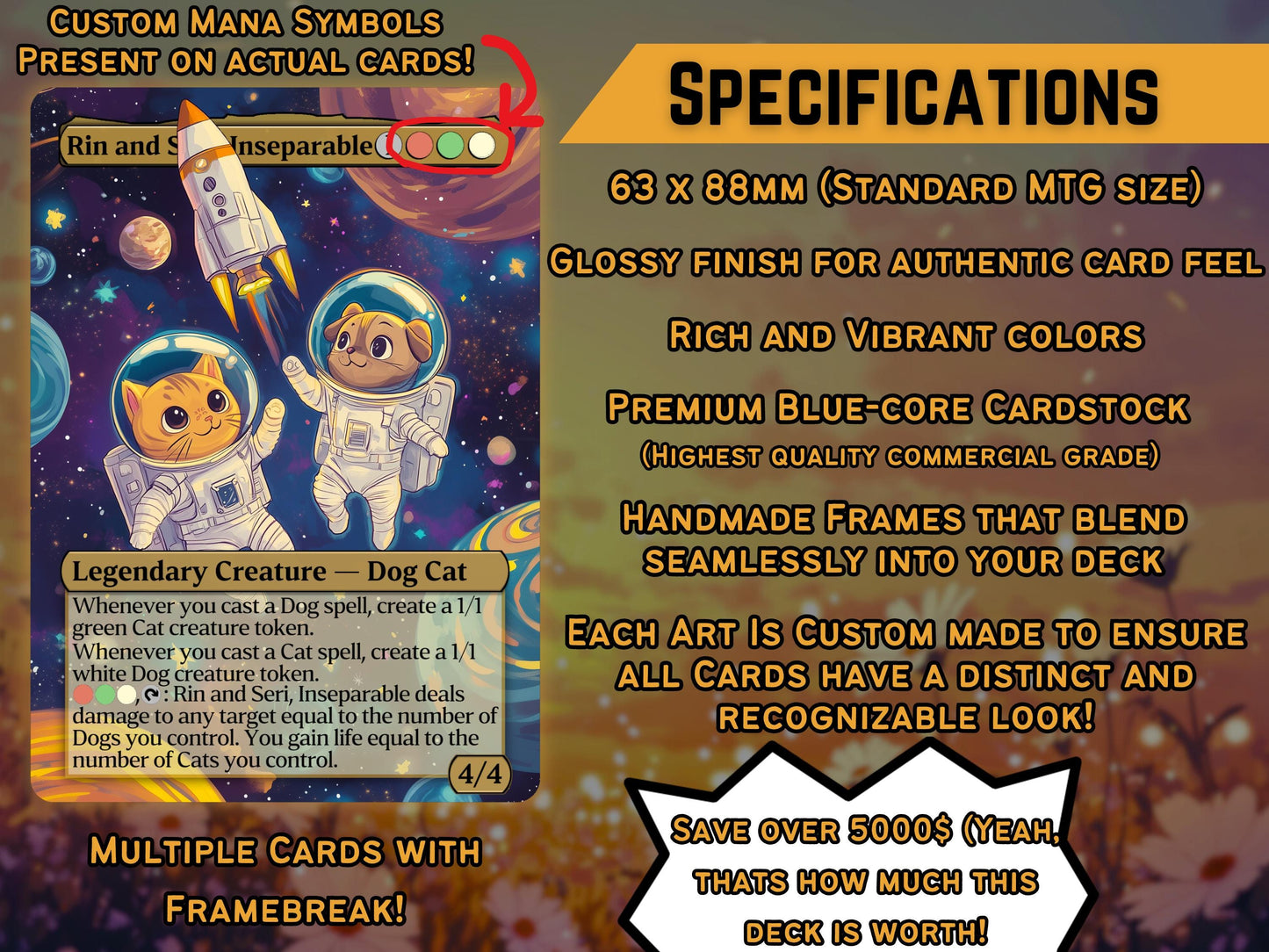 Rin and Seri Custom Commander Deck - Proxy - It's Raining Cats and Dogs! - Perfect Magic Gift - Tokens Included - Premium 120 card EDH Deck