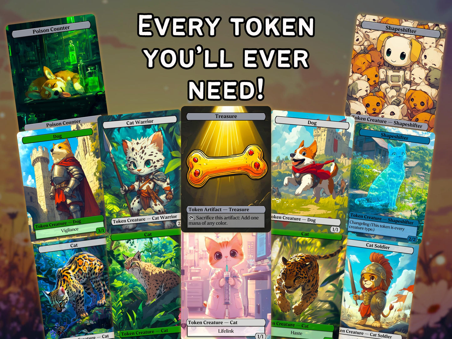 Rin and Seri Custom Commander Deck - Proxy - It's Raining Cats and Dogs! - Perfect Magic Gift - Tokens Included - Premium 120 card EDH Deck