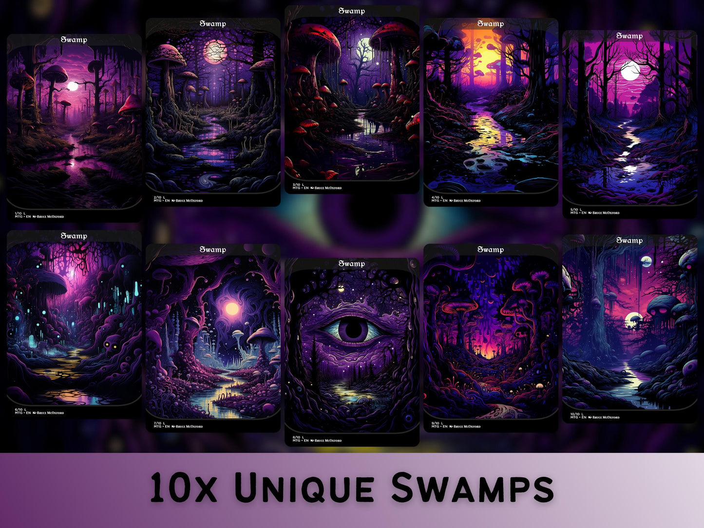 Acid Lands Series - Psychedelic 60 Card Basic Land Mega bundle - Unique Full-art Custom Magic proxies - High Quality Lands for all formats!