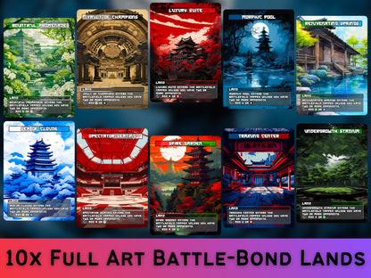 Mega EDH Japanese Land Bundle (50 cards) - Proxy Lands - Japanese lands set of 50 + 10 Surveil Upgrade - Full-art Lands for EDH and cEDH!