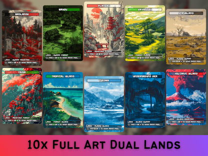 Mega EDH Japanese Land Bundle (50 cards) - Proxy Lands - Japanese lands set of 50 + 10 Surveil Upgrade - Full-art Lands for EDH and cEDH!