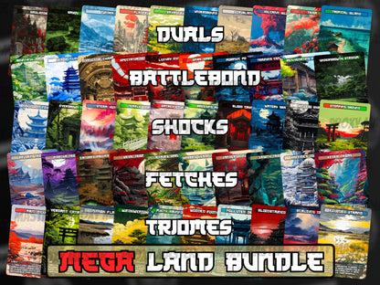 Mega EDH Japanese Land Bundle (50 cards) - Proxy Lands - Japanese lands set of 50 + 10 Surveil Upgrade - Full-art Lands for EDH and cEDH!