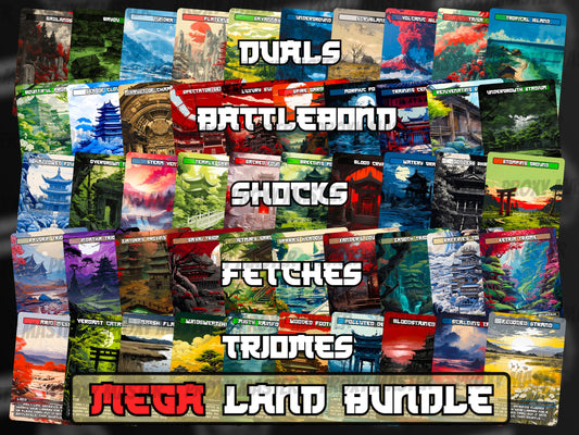 Mega EDH Japanese Land Bundle (50 cards) - Proxy Lands - Japanese lands set of 50 + 10 Surveil Upgrade - Full-art Lands for EDH and cEDH!