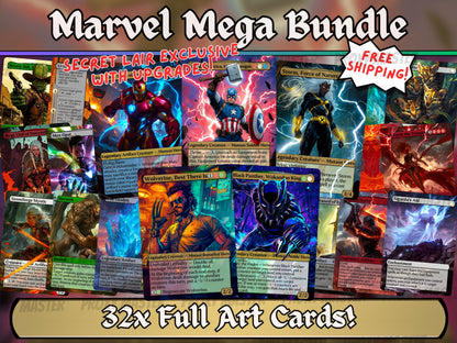 Marvel Mega Bundle - 32 Unique Cards - Secret Lair Pop-Out Commander Series - FREE TRACKED SHIPPING - Unique Full-art Custom Magic Proxies