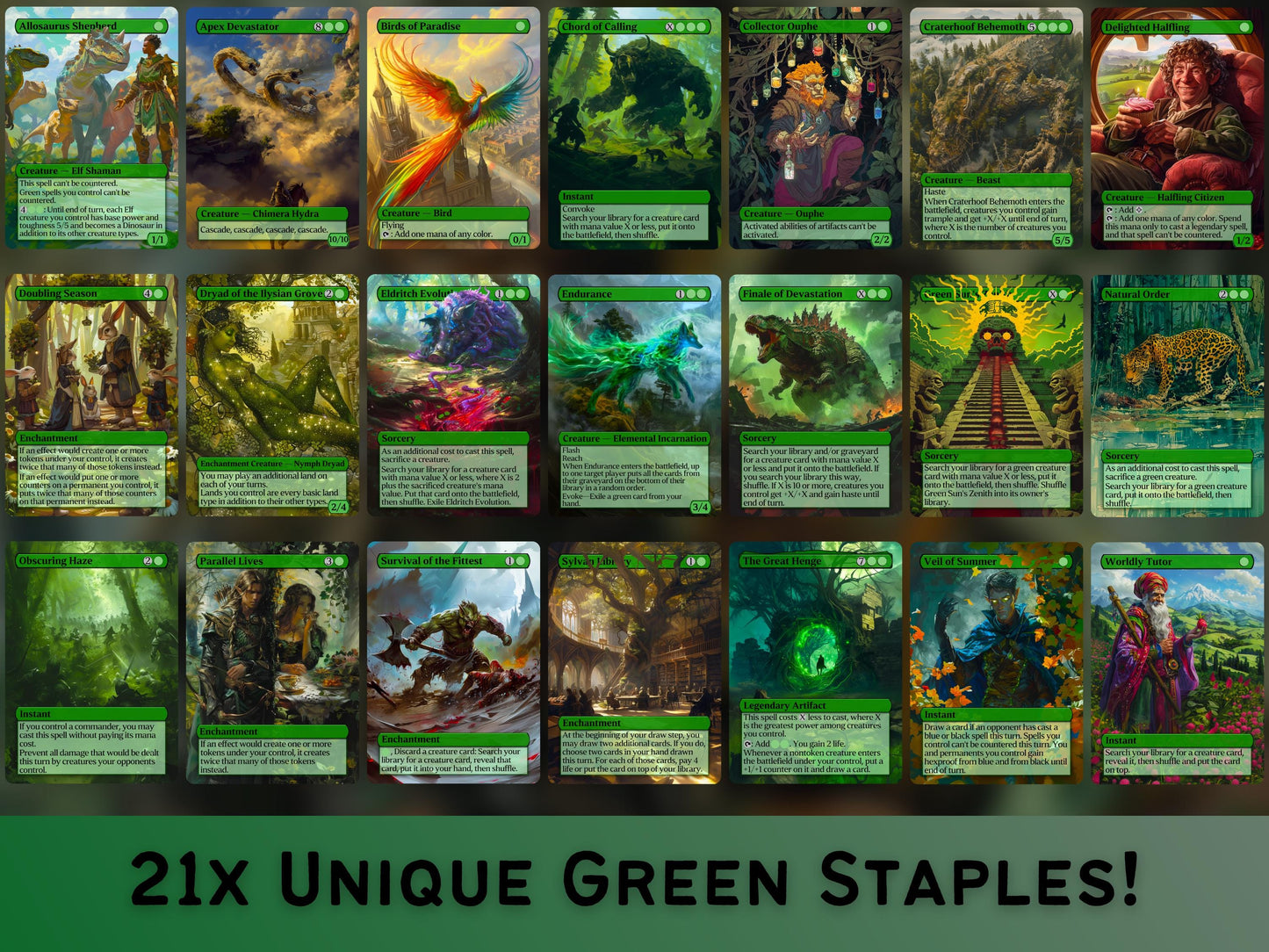 105 Card Commander Staples Super Mega Bundle - Gift - All 5xColors -Unique Full-art Custom Magic proxies-High Quality Cards for your decks!