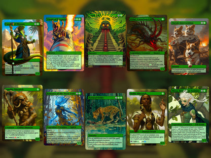 Ultimate Green Bundle! - Set of 50 + 5 FREE Essentials! - Great Gift - Unique Pop-Out Art Magic Proxy cards for your favorite decks!