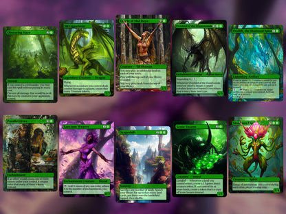 Ultimate Green Bundle! - Set of 50 + 5 FREE Essentials! - Great Gift - Unique Pop-Out Art Magic Proxy cards for your favorite decks!