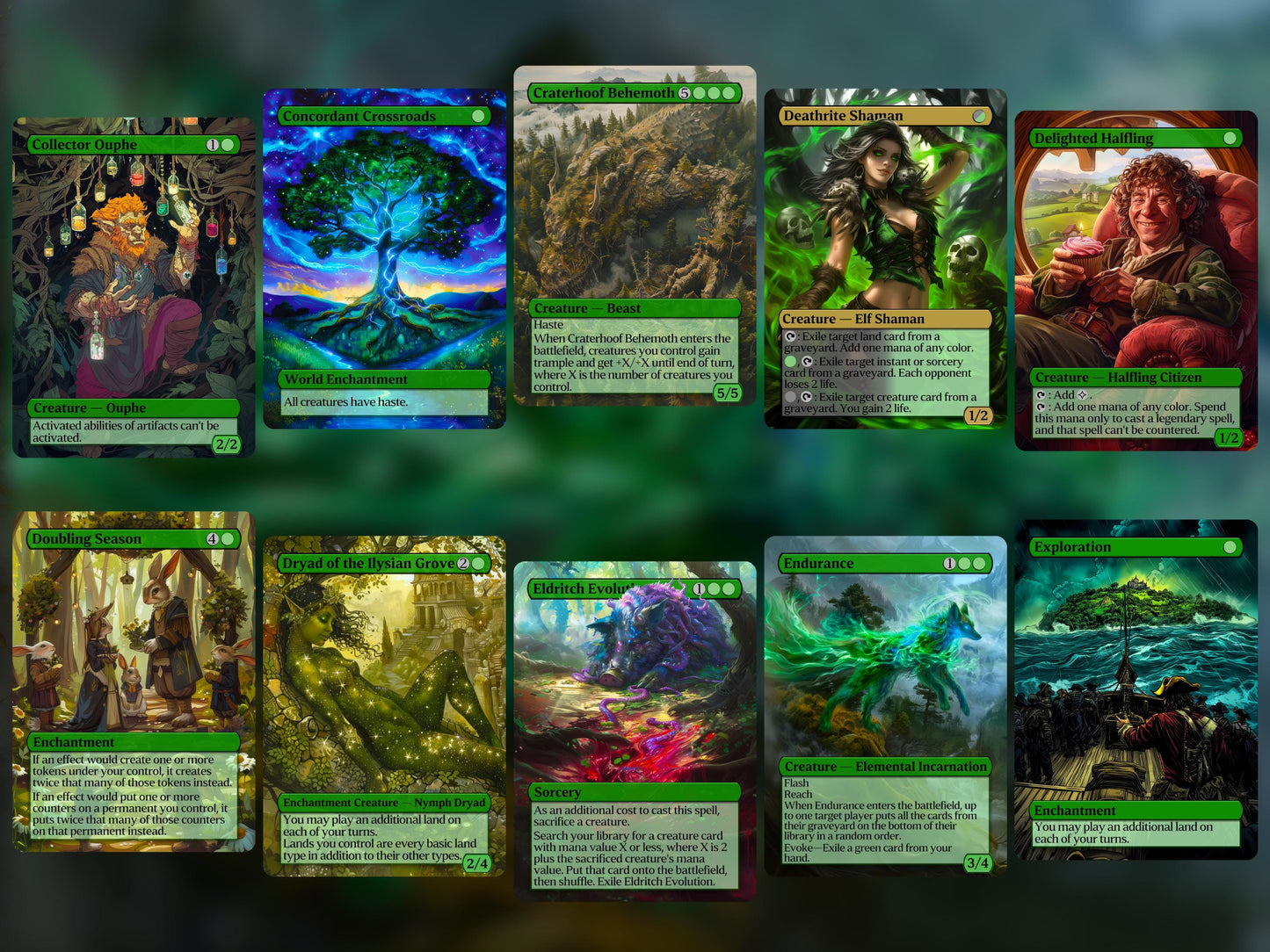 Ultimate Green Bundle! - Set of 50 + 5 FREE Essentials! - Great Gift - Unique Pop-Out Art Magic Proxy cards for your favorite decks!