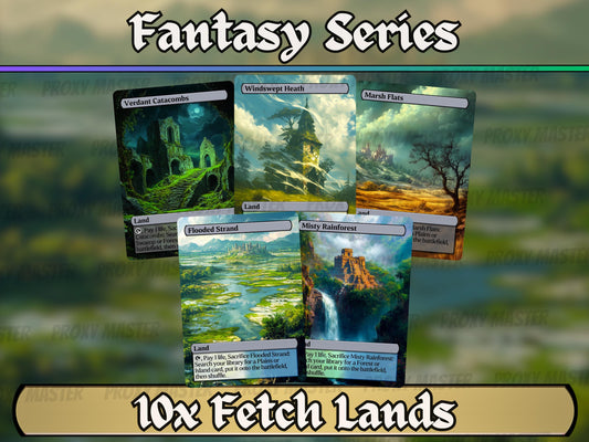 Fetch Lands - Fantasy style Fetch lands set of 10 - Unique Full-art Custom Magic proxies - High Quality Lands for your favorite Decks!