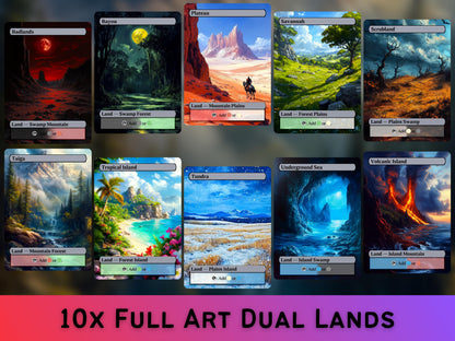 True Dual Lands - Fantasy Dual Lands set of 10 - Unique Full-art Custom Magic proxies - High Quality Lands for your favorite Decks!