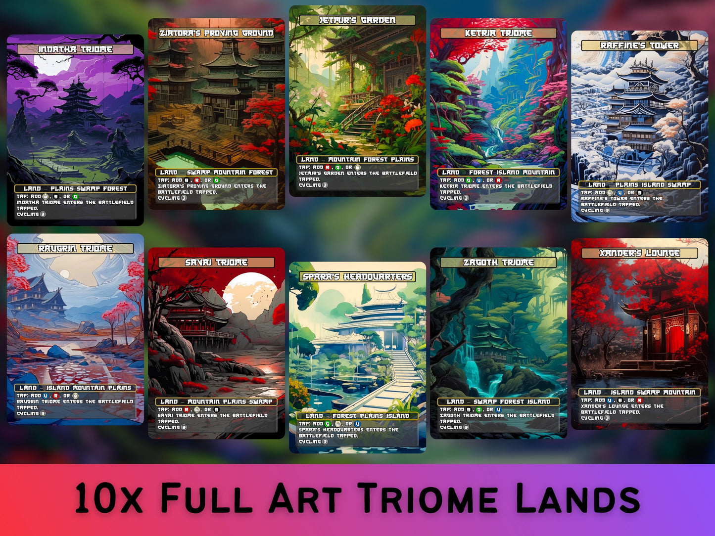 Triome Lands - Japanese style Triome lands set of 10 - Unique Full-art Custom Magic proxies - High Quality Lands for your favorite Decks!